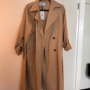 Stradivarius Camel Double-Breasted Trench Coat